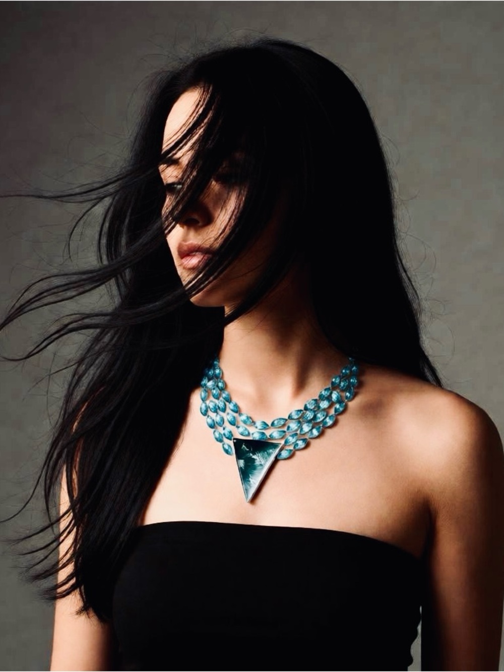 Seraphinite, Blue Topaz Quartz Statement 925 Sterling Necklace